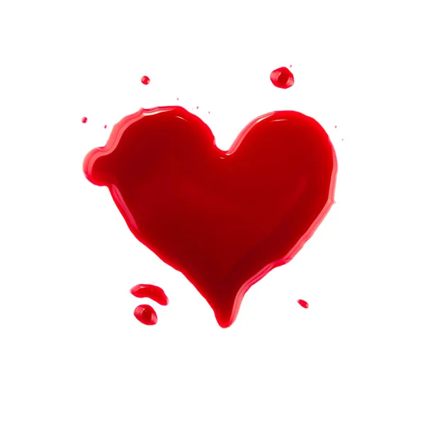 Close Forma Cuore Macchie Vino Rosso Bagnato Gocce Blob Isolato — Foto Stock