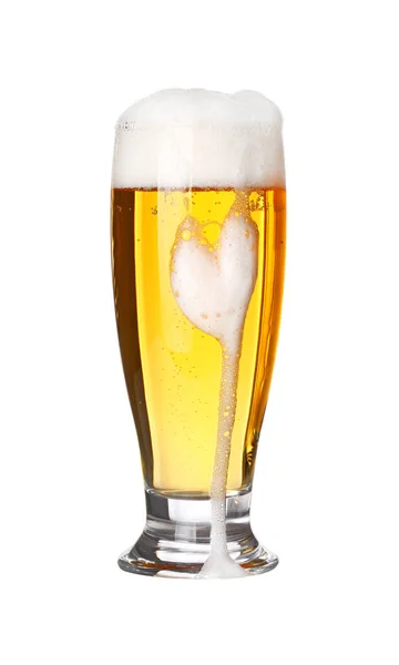 Close One Full High Glass Lager Beer Froth Bubbles Isolated — Stock Photo, Image