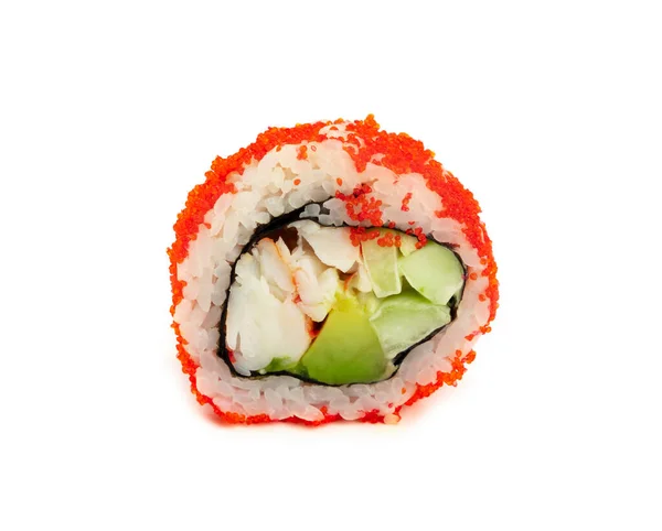 Bezár Egy Boston Vagy California Sushi Roll Piros Tobiko Kaviár — Stock Fotó