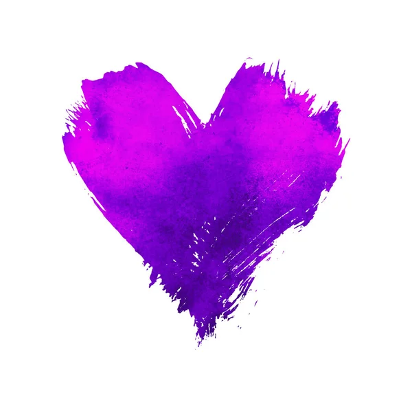 Violet Violet Vif Aquarelle Peint Coeur Avec Brushstroke Forme Grunge — Photo