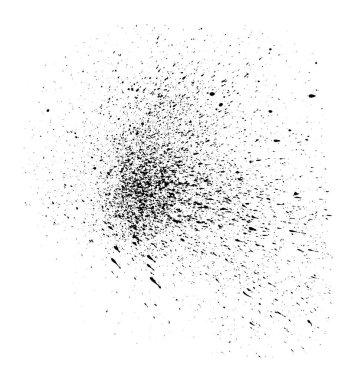 Birçok siyah boya ya da mürekkep damlası lekesi, sprey ya da dökme, beyaz arka planda izole edilmiş.