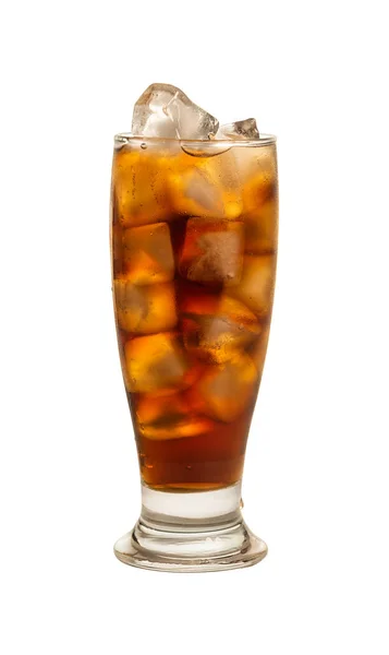 Nahaufnahme Eines Großen Hohen Glases Kalter Cola Limonade Mit Eiswürfeln — Stockfoto