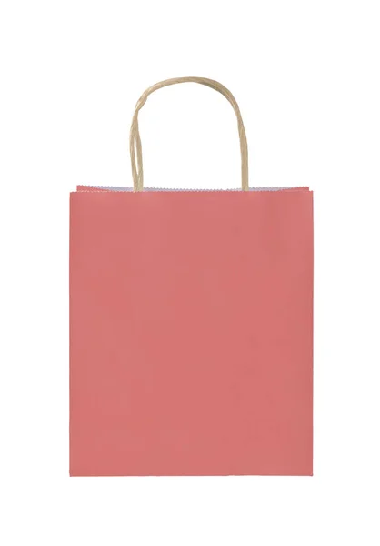 Närbild Naturlig Rosa Papper Shopping Eller Presentpåse Isolerad Vit Låg — Stockfoto