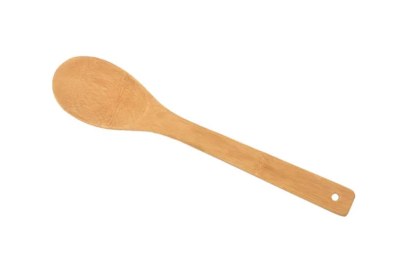 Close One Wooden Spatula Spoon Natural Cooking Kitchen Utensil Palm — Stock Photo, Image