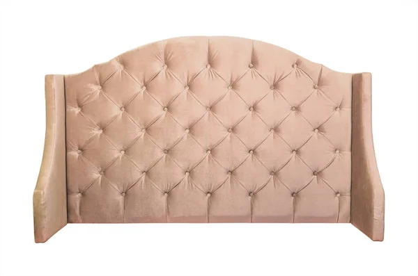 Shaped Pastel Beige Color Soft Velvet Fabric Capitone Bed Headboard — Stock Photo, Image