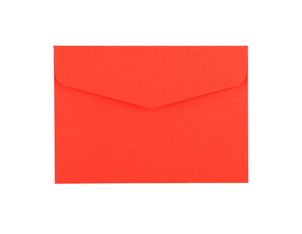Envelope Papel Vermelho Vívido Branco Fechado Isolado Sobre Fundo Branco — Fotografia de Stock