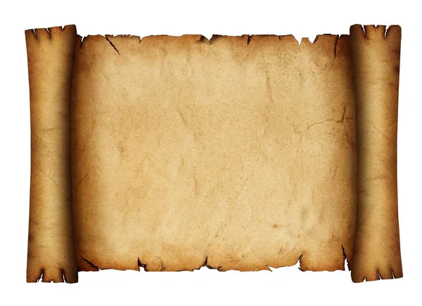 Close One Blank Old Antique Vintage Brown Paper Parchment Scroll — Stock Photo, Image