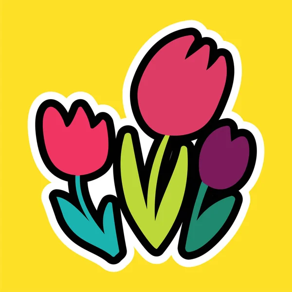 Vektor Romantikus Szerelem Javítás Doodle Rajzfilm Stílusú Tulipán Csokor Lány — Stock Vector