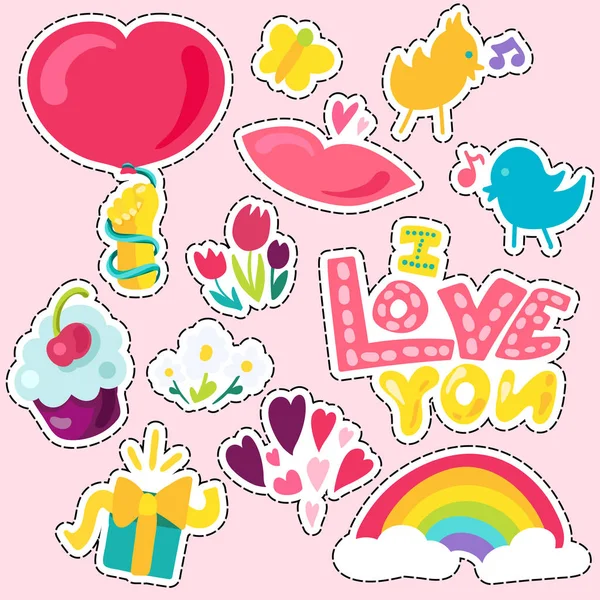 Vector Romantic Love Patch Estilo Desenho Animado Doodle Menina Design —  Vetores de Stock