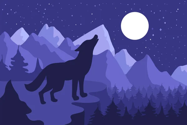 Lupo selvatico Howling sulla collina — Vettoriale Stock