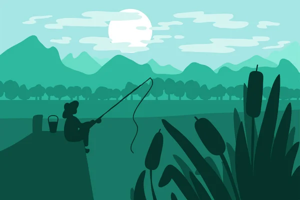 渔民与钓竿 — 图库矢量图片