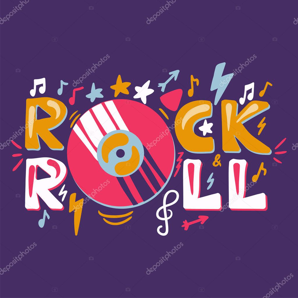 Retro Rock n Roll Label. Music fest badge. Festival banner with music album or disc. Vector