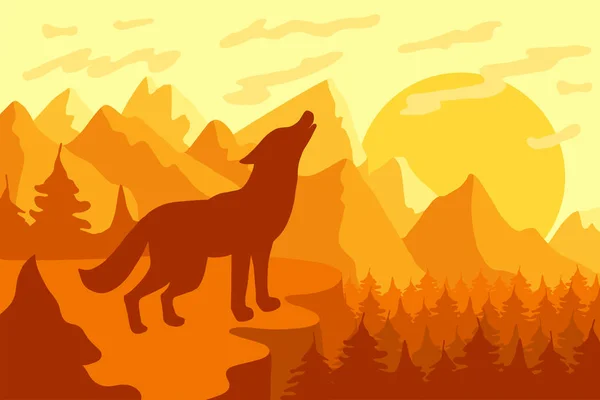 Aullando a la luna lobo salvaje — Vector de stock