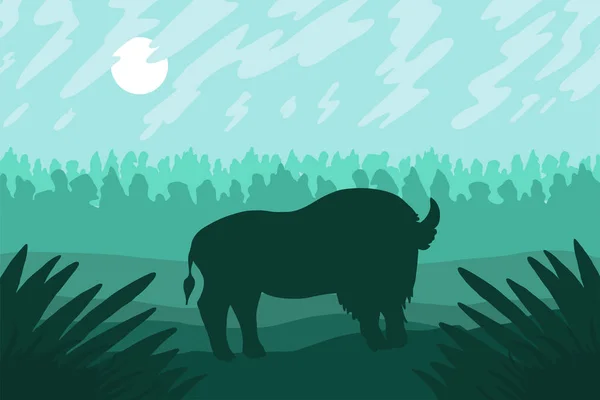 Alan üzerinde vahşi bizon ile manzara — Stok Vektör