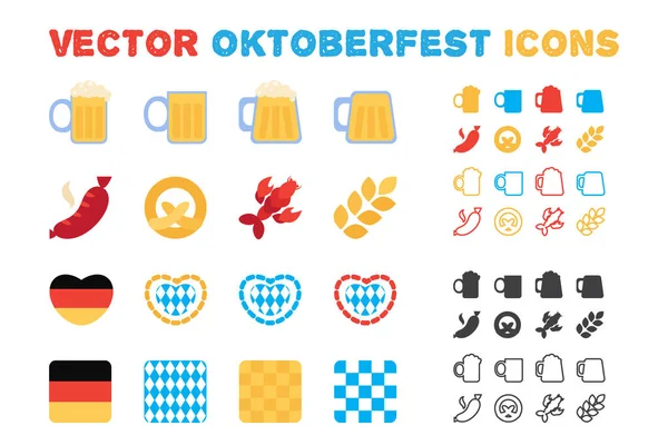 Elegante vector Oktoberfest y conjunto de iconos de la cerveza — Vector de stock