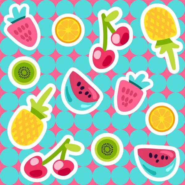 Patrón de frutas de verano vectorial en estilo de dibujos animados — Vector de stock