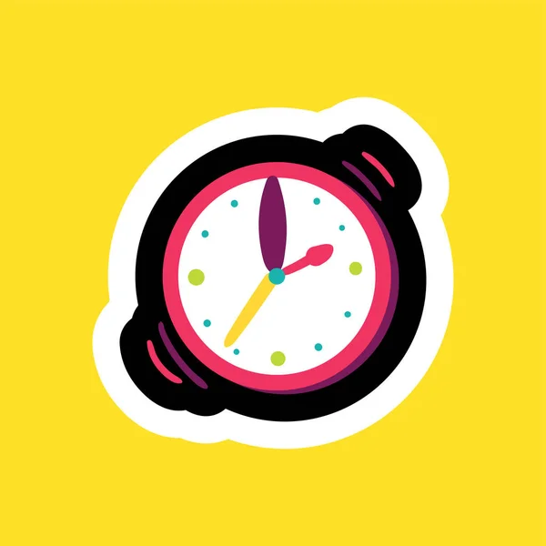Snygga färgglada tecknade klistermärke med klockor — Stock vektor