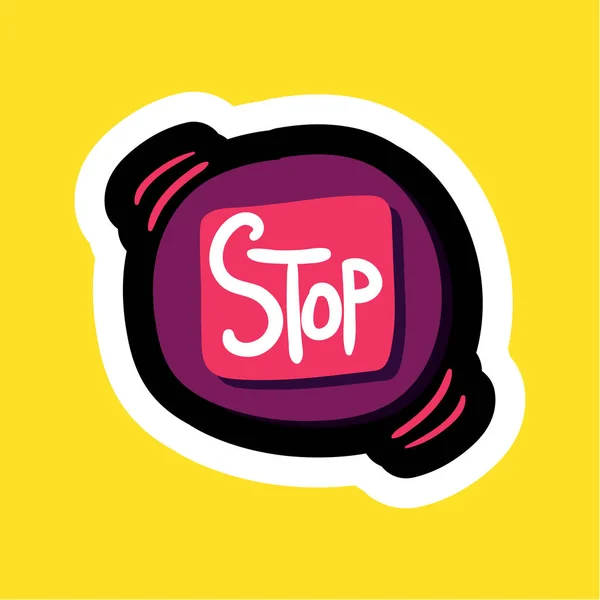 Stylish colorful cartoon sticker with stop button — Stock Vector