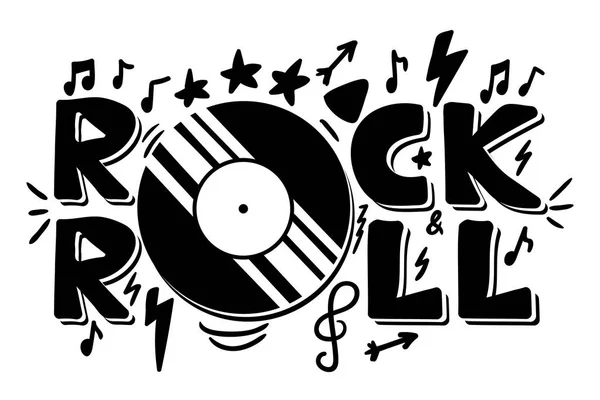 Rock and Roll feliratozás, póló, matrica, nyomtatás, szövet, ruhával — Stock Vector