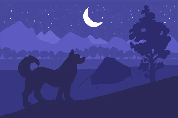 森林露营与最好的朋友狗 — 图库矢量图片