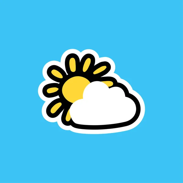 Autocollant dessin animé avec soleil et nuage — Image vectorielle