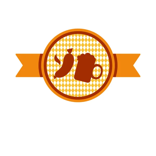 Oktoberfest cinta simple con taza de cerveza y salchicha — Vector de stock