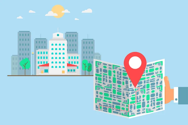 Turista Com Mapa Cidade Tela Smartphone Com Ponteiro Mapa Coloque — Vetor de Stock