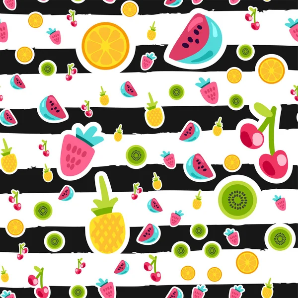 Patrones Frutas Verano Vectorial Estilo Dibujos Animados Frutas Bayas Fondo — Vector de stock