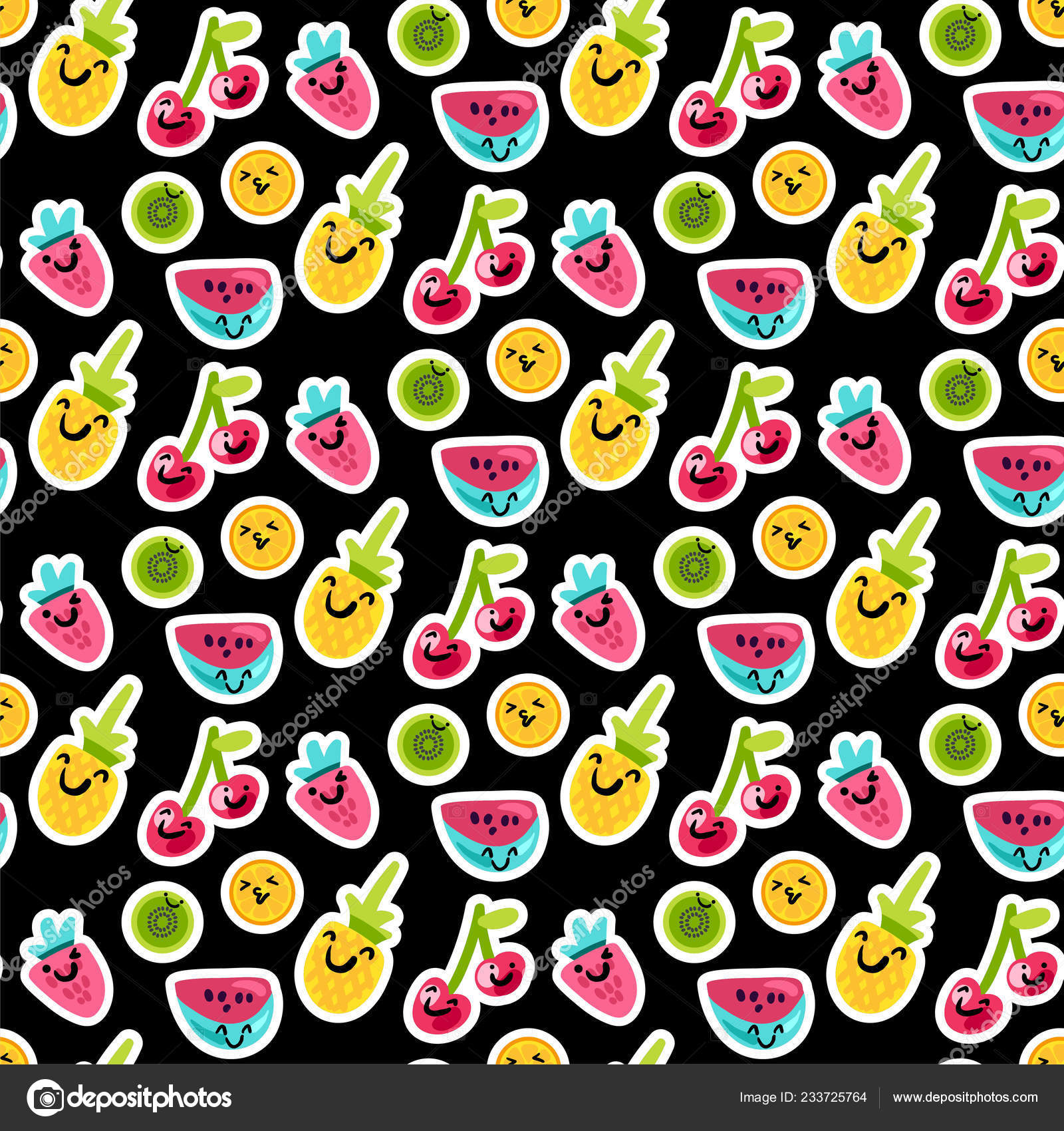 Color fruits emoji seamless vector pattern Stock Vector Image by