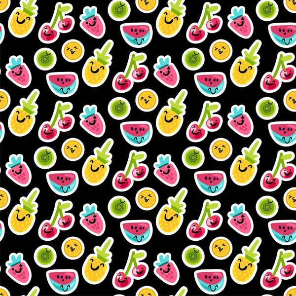 Color frutas emoji patrón de vectores sin costura — Vector de stock