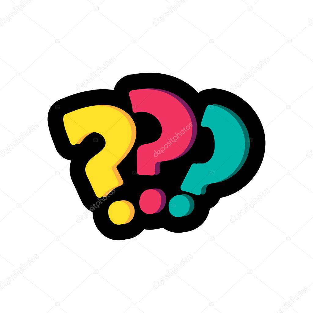 Question marks flat color illustration. FAQ, help. Interrogation signs hand drawn design element
