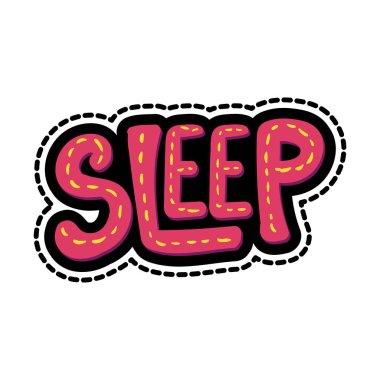 Uyku harfleri dikişli çerçeve çizimi. İyi geceler, Patch. Düz çizgi çizimi