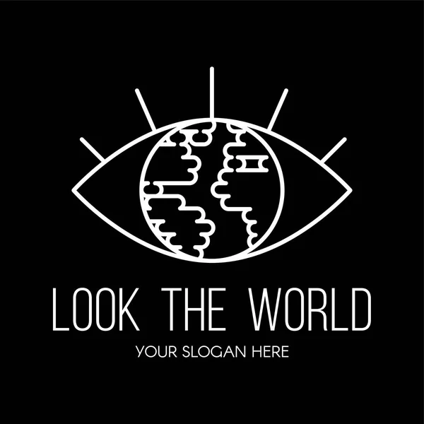 Mata Dengan Planet Dalam Desain Logo Vektor Datar Lihatlah Dunia - Stok Vektor