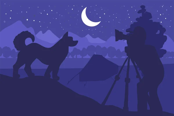 Vida Silvestre Fotografía Naturaleza Ilustración Vectorial Plana Campamento Nocturno Minimalista — Archivo Imágenes Vectoriales