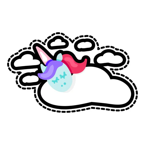 睡眠のレタリングパッチでユニコーンを眠る おとぎ話のキャラクターステッチシール ダッシュライン図面 — ストックベクタ