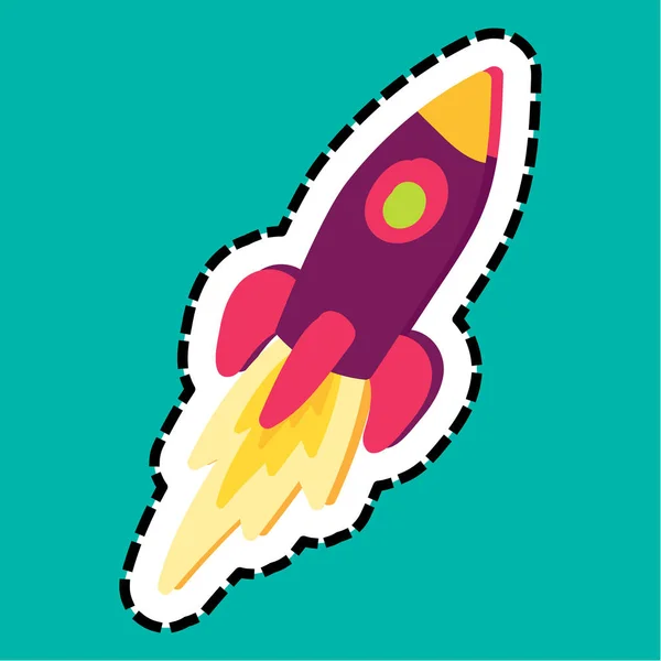 Rocket Stitched Frame Flat Sticker Startup Launch Dash Line Spaceship — Stock Vector