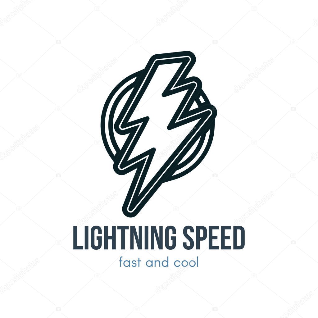 Thunder hand drawn contour illustration. Lightning bolt logo. Speed, energy linear element