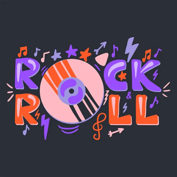 Rock N Roll letras de color dibujadas a mano — Vector de stock