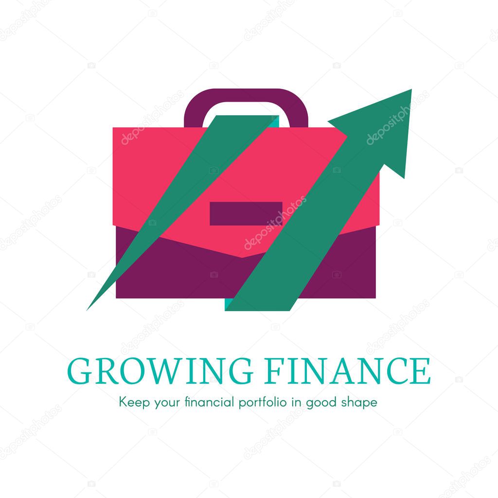 Growing finance flat lettering. Business,banking company logo, icon. Digital case isolated clipart