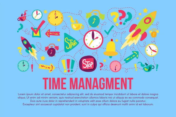 Time management stickers set set — Stock Vector