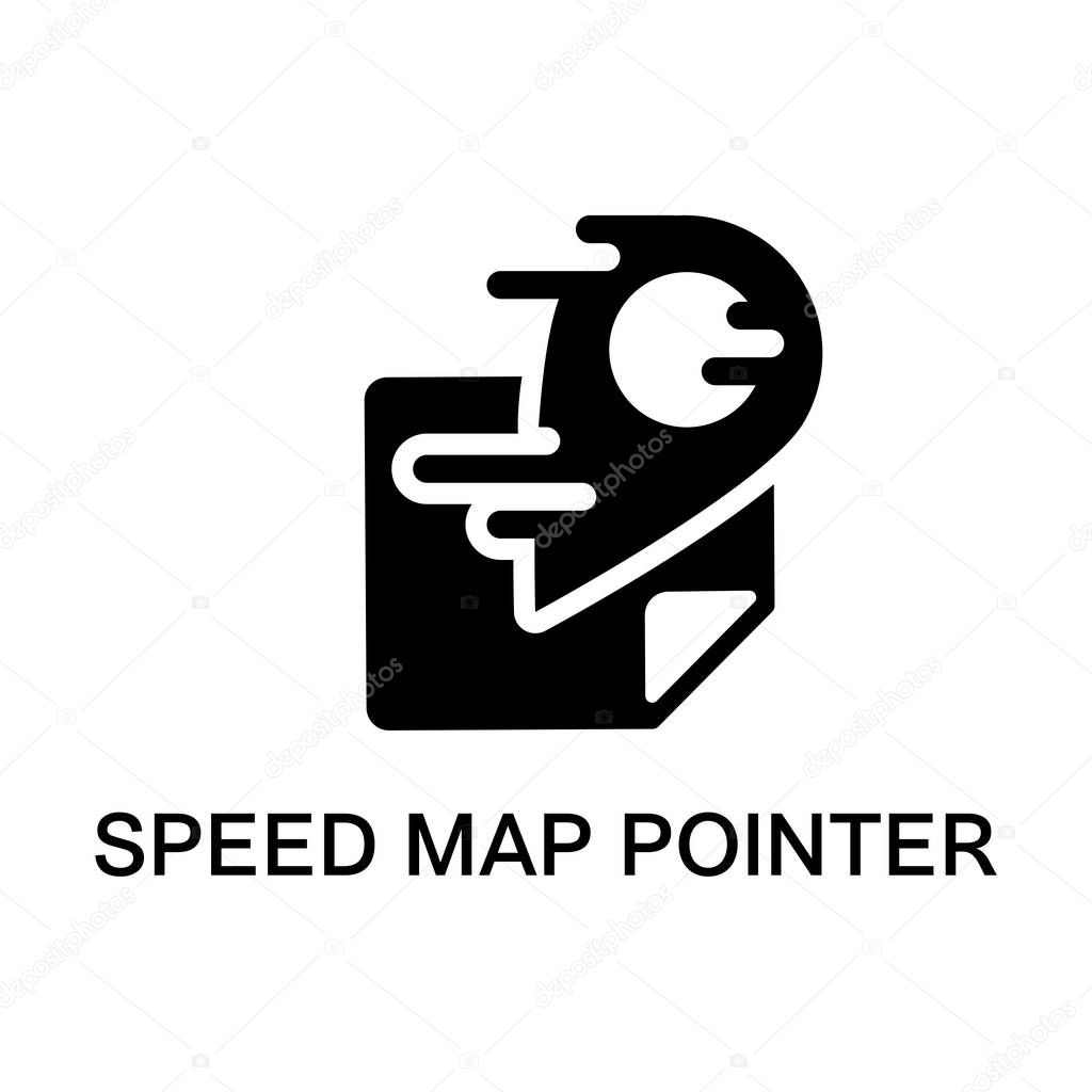 Speed map pointer lettering vector icon concept. Simple monochrome GPS, delivery company logo design