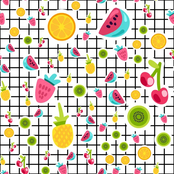 Tropical dessin animé fruits motif sans couture — Image vectorielle