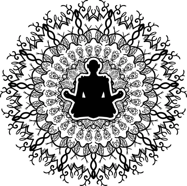 Símbolo de yoga, arte mandala monocromo — Vector de stock