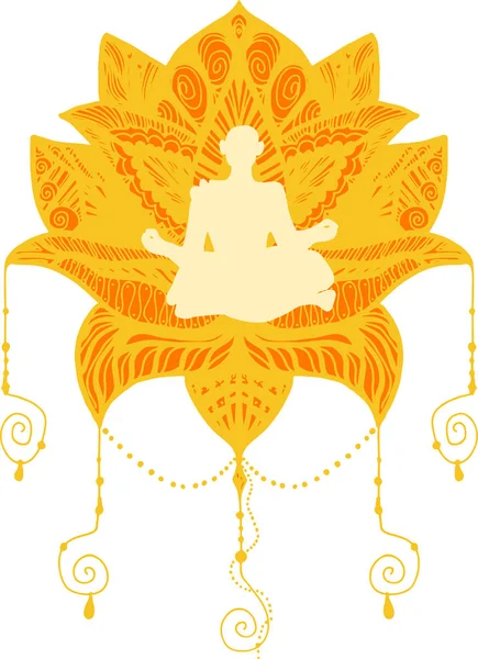 Persona sentada en pose de loto, meditando — Vector de stock
