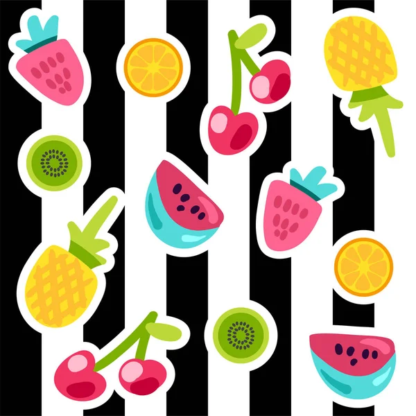 Set adesivi di colore doodle frutta — Vettoriale Stock