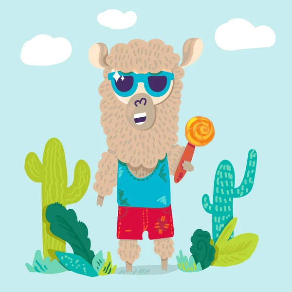 Cool lama dans des lunettes de soleil personnage de dessin animé — Image vectorielle