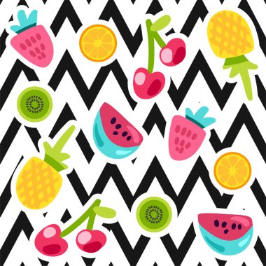 Tropikal meyve renk çıkartmaları kümesi doodle