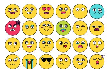 Komik, sevimli emoji etiket paketi