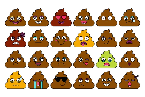 Conjunto de pegatinas emoji de mierda, caca — Archivo Imágenes Vectoriales