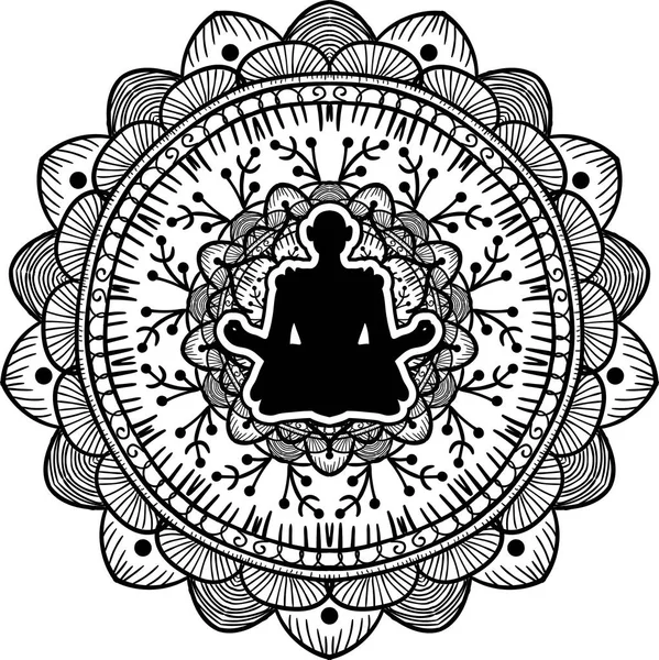 Yogi sitzt in Lotus-Pose schwarze Silhouette — Stockvektor